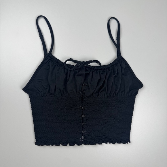Urban Outfitters Tops - Urban Outfitters Esmeralda Black Smocked Cami Crop Top Front Hooks Size XS